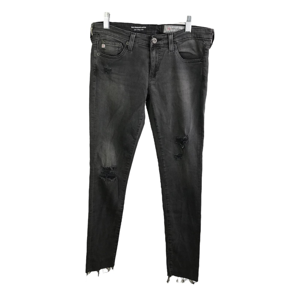 AG Adriano Goldschmied Women's Skinny Jeans Black Denim Distressed Rip Denim 26R